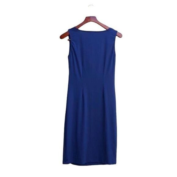 Venus Dress Sleeveless Draped Cowl Neck Diagonal Side Ruched Bodycon Navy Sz S - Picture 2 of 8